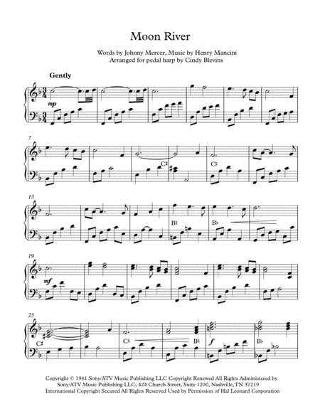 Moon River Arranged For Pedal Harp Page 2