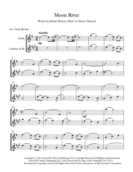 Moon River Arranged For Violin And Bb Clarinet Page 2