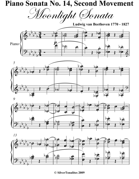 Moonlight Sonata Second Movement Easy Intermediate Piano Sheet Music Page 2