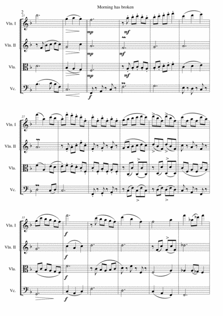 Morning Has Broken Bunessan For String Quartet Page 2