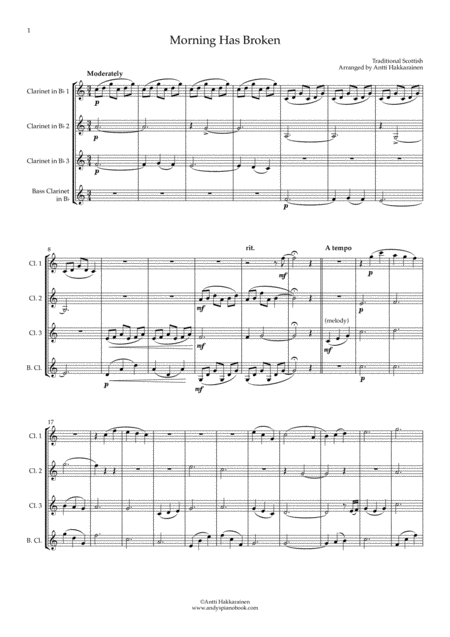 Morning Has Broken Clarinet Quartet Page 2