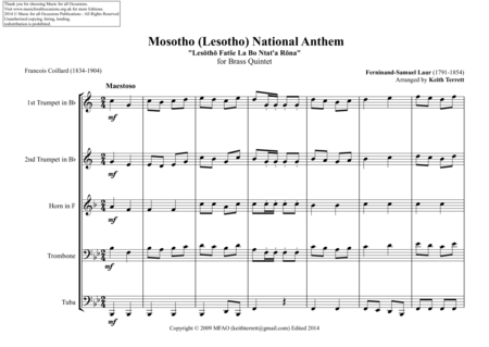 Mosotho Lesotho National Anthem For Brass Quintet Page 2