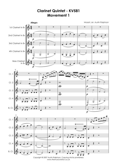 Mozart Clarinet Quintet Kv581 1st Movement Clarinet Quintet Page 2