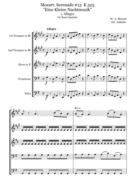 Mozart Eine Kleine Nachtmusik 1 Allegro For Brass Quintet Page 2