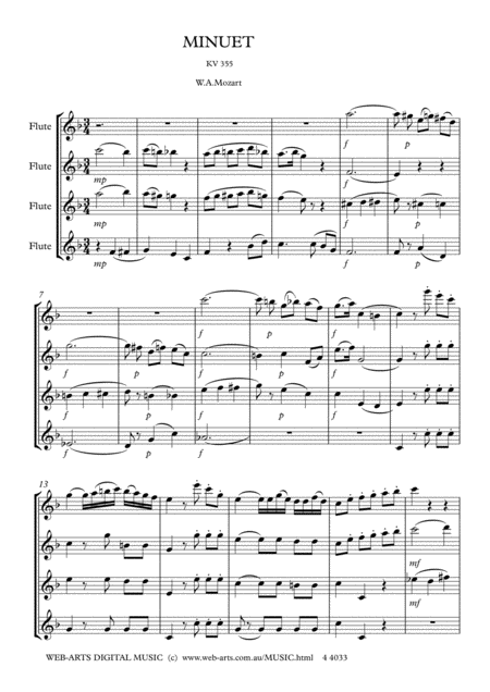 Mozart Minuet Kv 355 For 4 Flutes Page 2