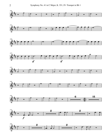 Mozart Symphony No 41 Jupiter Movement Iv Trumpet In Bb 1 Transposed Part K 551 Page 2
