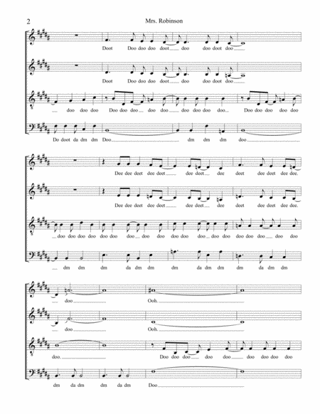 Mrs Robinson Simon Garfunkel For Mixed Quartet A Cappella Page 2