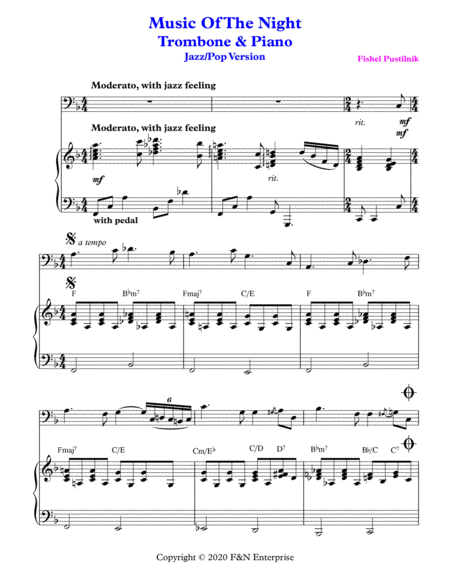 Music Of The Night Piano Background For Trombone And Piano Video Page 2