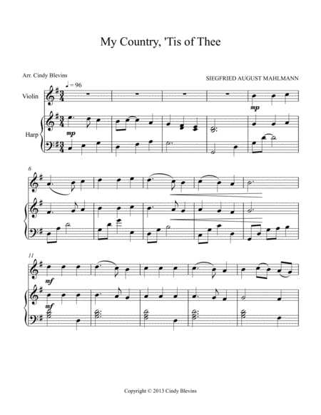 My Country Tis Of Thee Arranged For Harp And Violin Page 2