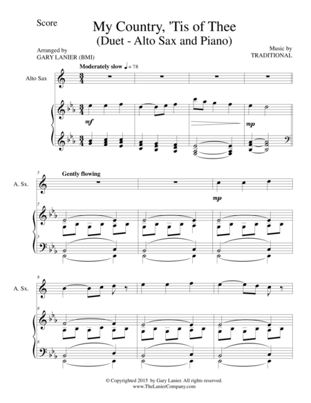 My Country Tis Of Thee Duet Alto Sax And Piano Score And Parts Page 2