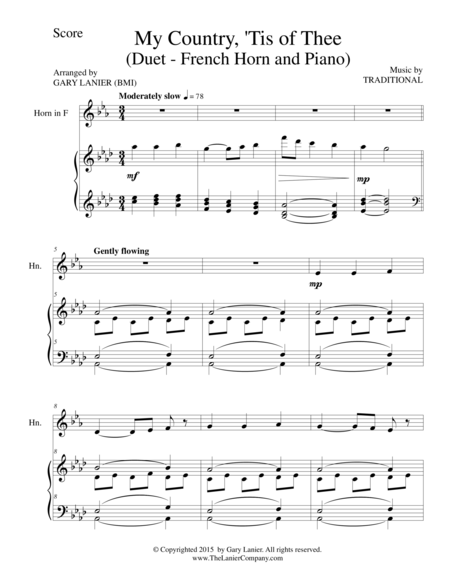 My Country Tis Of Thee Duet French Horn And Piano Score And Parts Page 2