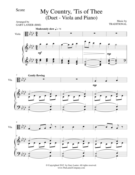 My Country Tis Of Thee Duet Viola And Piano Score And Parts Page 2