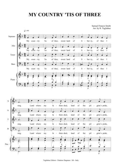 My Country Tis Of Three Arr For Satb Choir And Piano Page 2