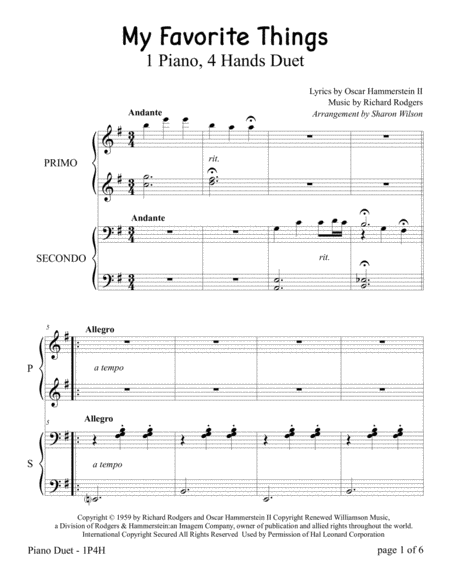 My Favorite Things Intermediate 1 Piano 4 Hands Duet From The Musical The Sound Of Music Page 2