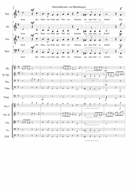 Nationalhymne Von Rheinbergen National Anthem Of Rheinbergen For Unison Choir And Orchestra Score And Parts Page 2