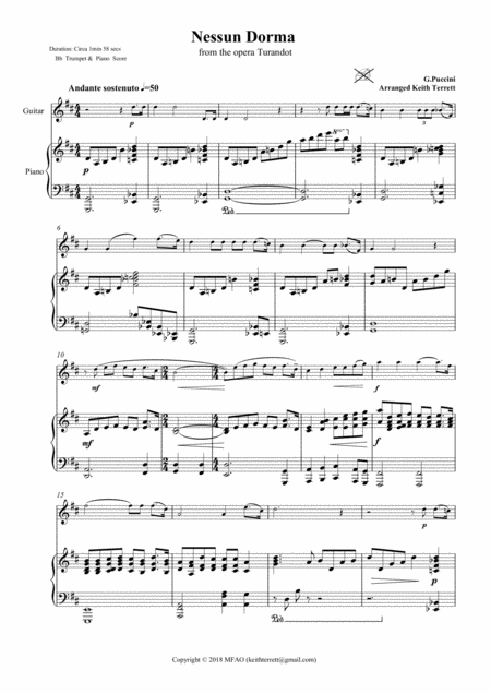 Nessun Dorma For Classical Guitar Piano Page 2