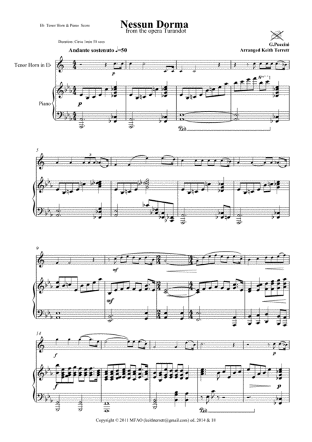 Nessun Dorma For Eb Tenor Alto Horn Piano Page 2