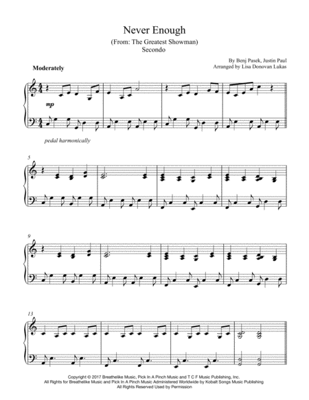 Never Enough From The Greatest Showman For Elementary Piano With Teacher Duet Page 2