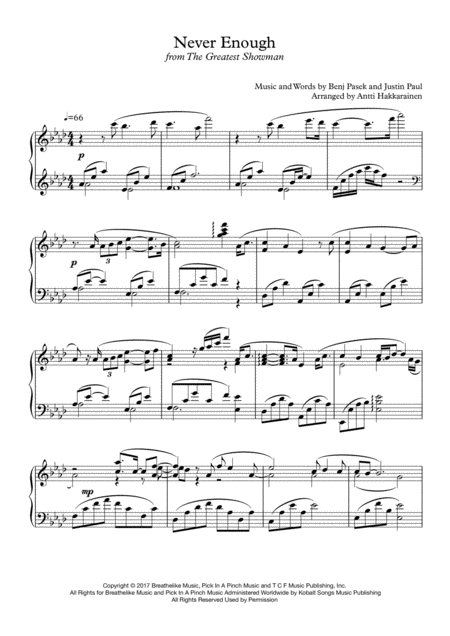 Never Enough From The Greatest Showman Piano Solo Page 2
