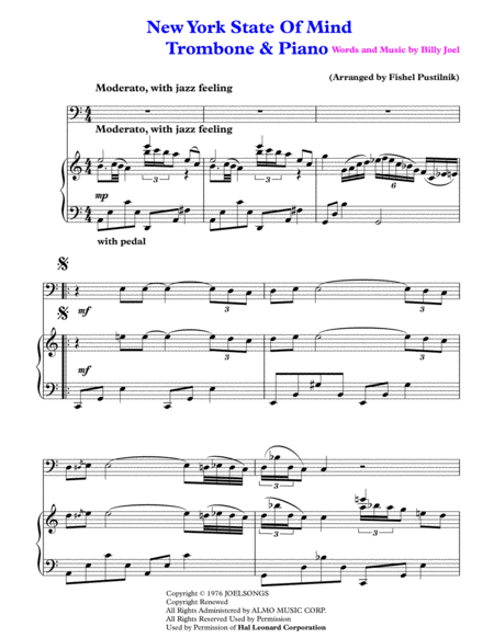 New York State Of Mind For Trombone And Piano Jazz Pop Version Page 2