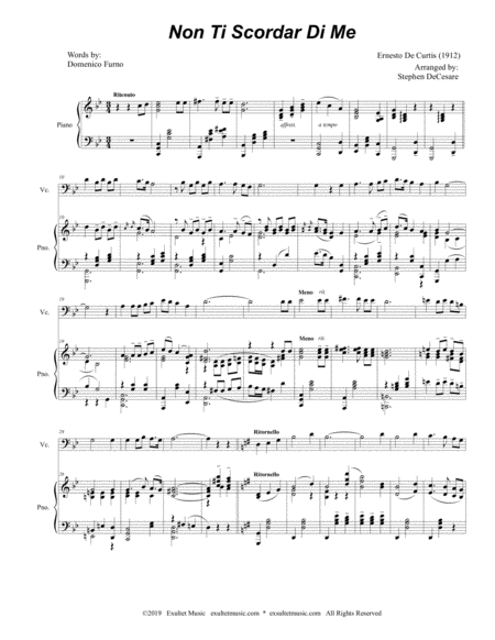 Non Ti Scordar Di Me For Cello Solo And Piano Page 2