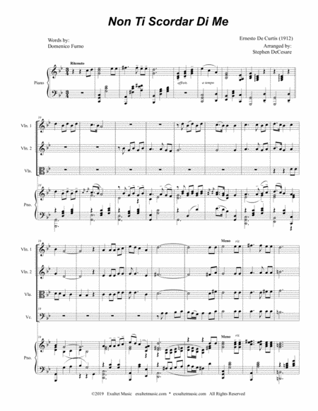 Non Ti Scordar Di Me For String Quartet And Piano Page 2