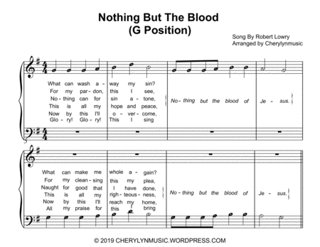 Nothing But The Blood Of Jesus Easy Piano G Position With Note Names Page 2