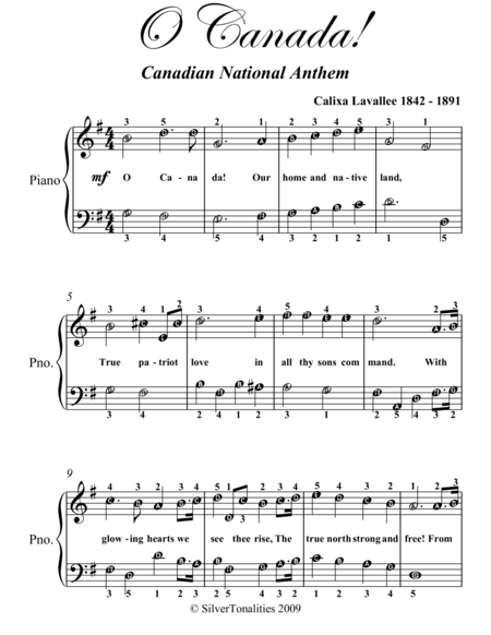 O Canada Easy Piano Sheet Music Page 2