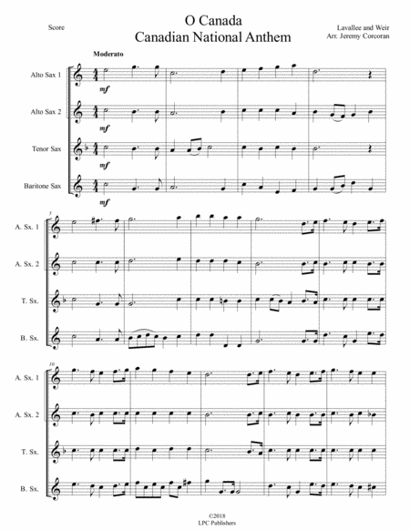 O Canada For Saxophone Quartet Satb Or Aatb Page 2