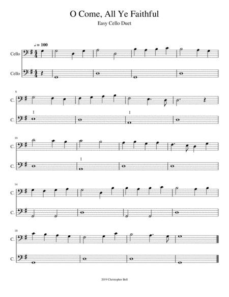 O Come All Ye Faithful Easy Cello Duet Page 2