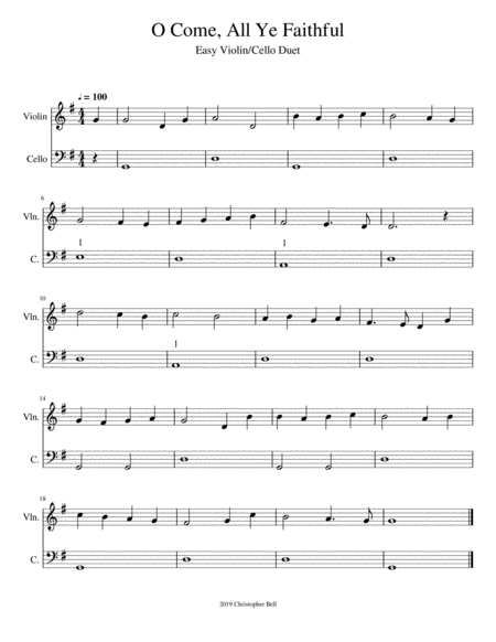 O Come All Ye Faithful Easy Violin Cello Duet Page 2