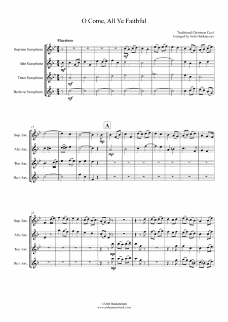 O Come All Ye Faithful Saxophone Quartet Page 2