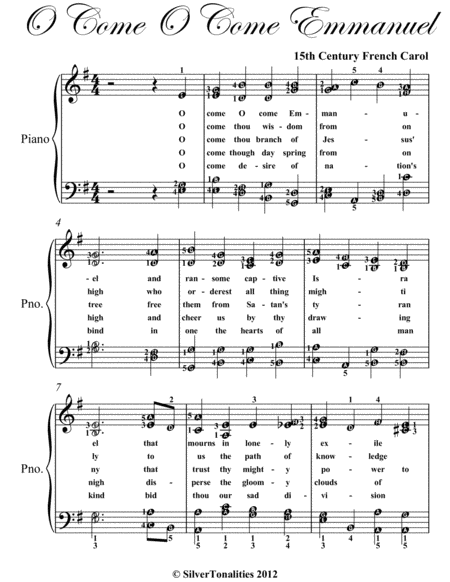 O Come O Come Emmanuel Elementary Piano Sheet Music Page 2