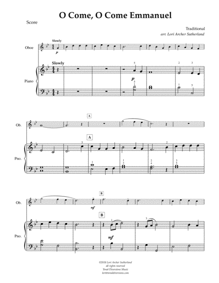 O Come O Come Emmanuel For Beginner Oboe Piano Page 2