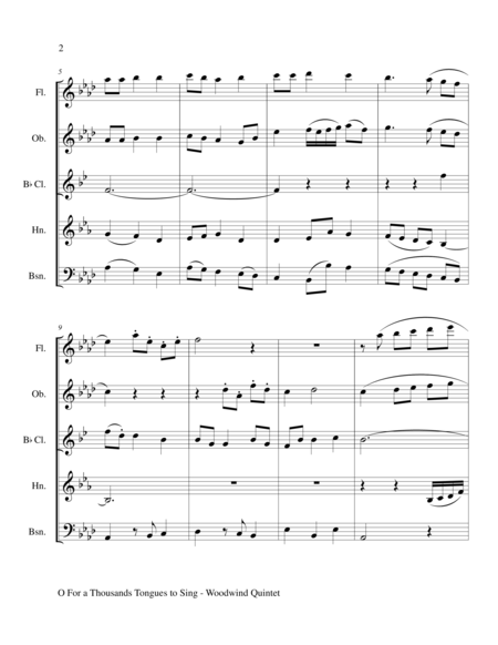 O For A Thousand Tongues To Sing Woodwind Quintet Flute Oboe Bb Clarinet Horn And Bassoon Page 2