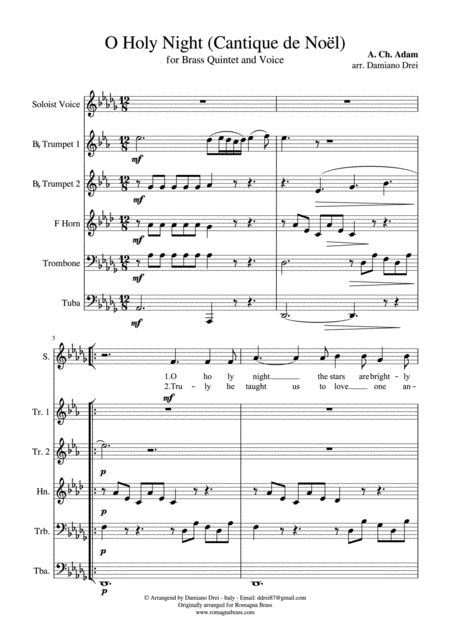 O Holy Night Cantique De Nol For Brass Quintet Voice Page 2