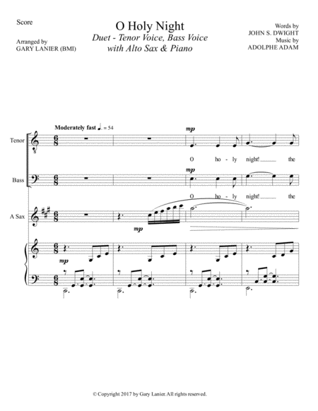 O Holy Night Duet Tenor Voice Bass Voice With Alto Sax Piano Score Parts Included Page 2