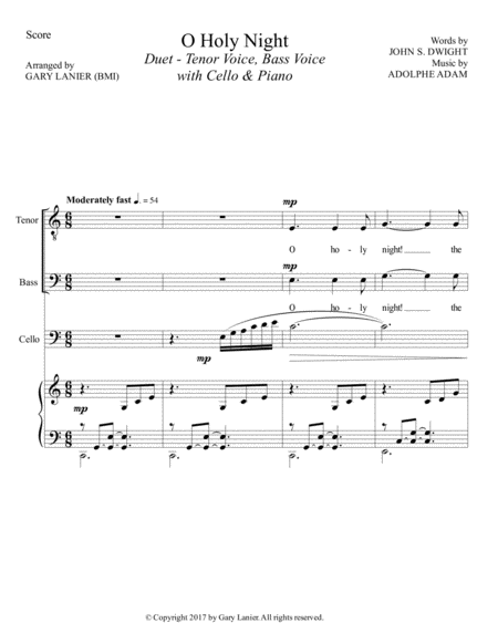 O Holy Night Duet Tenor Voice Bass Voice With Cello Piano Score Parts Included Page 2