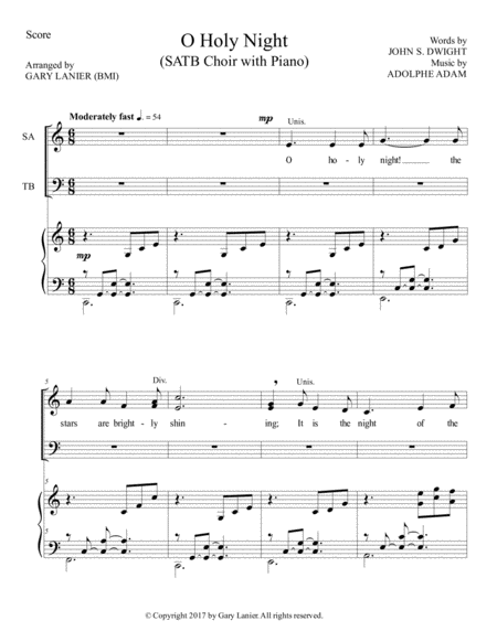 O Holy Night Satb Choir With Piano Score Choir Part Included Page 2