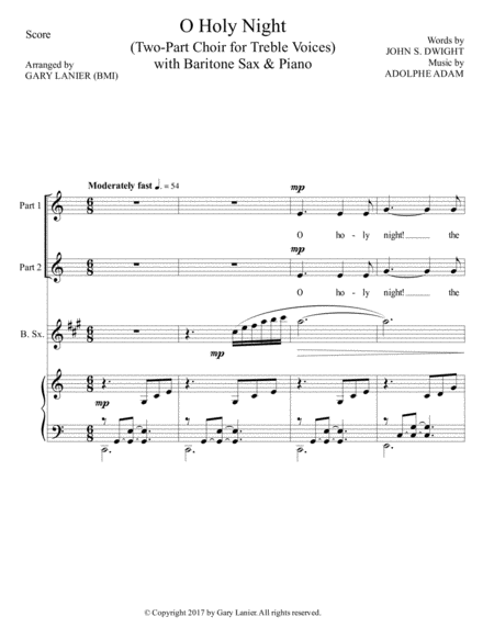 O Holy Night Two Part Choir For Treble Voices With Baritone Sax Piano Score Parts Included Page 2