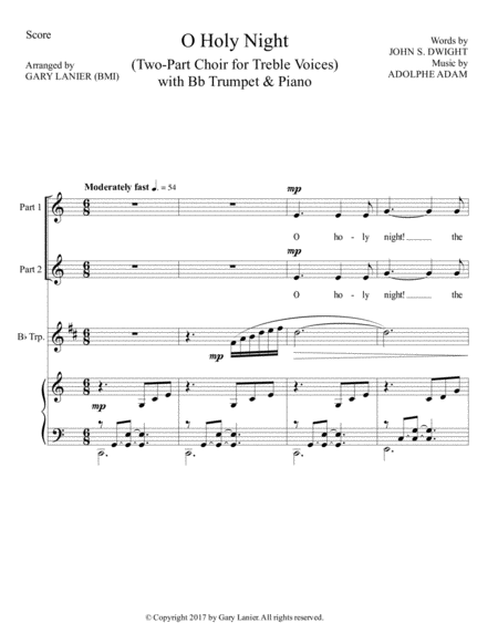 O Holy Night Two Part Choir For Treble Voices With Bb Trumpet Piano Score Parts Included Page 2