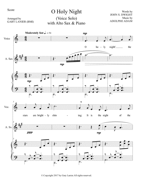 O Holy Night Voice Solo With Alto Sax Piano Score Parts Included Page 2