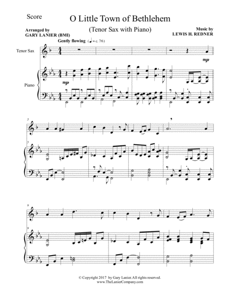 O Little Town Of Bethlehem Tenor Sax With Piano Score Part Page 2