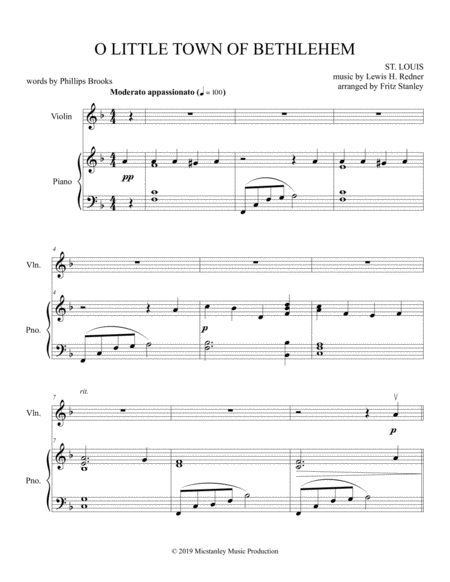 O Little Town Of Bethlehem Violin Piano Accompaniment Page 2