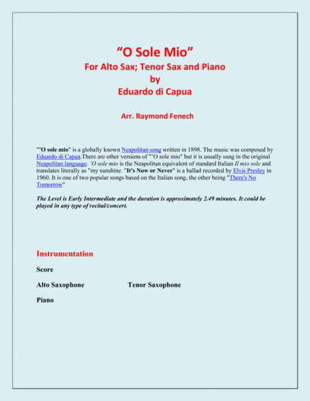 O Sole Mio Alto Saxophone Tenor Saxophoe And Piano Page 2