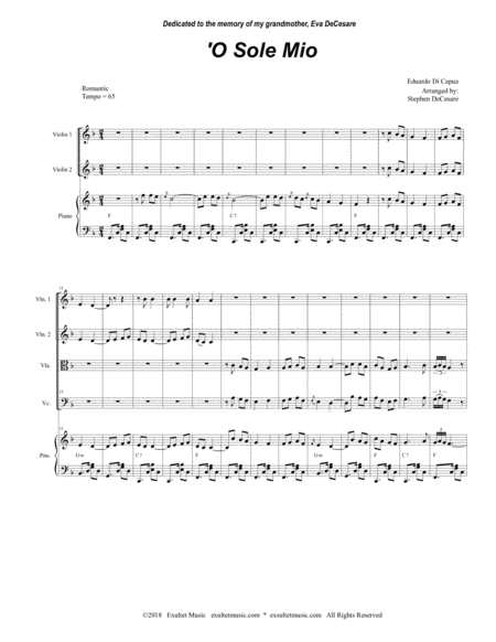 O Sole Mio For String Quartet And Piano Page 2