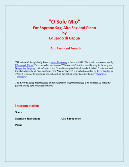 O Sole Mio Soprano Saxophone Alto Saxophone And Piano Page 2