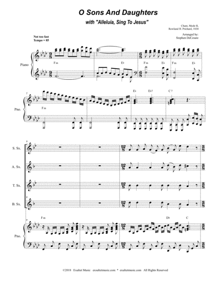 O Sons And Daughters With Alleluia Sing To Jesus For Saxophone Quartet Piano Page 2