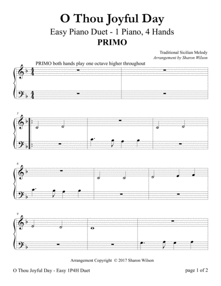 O Thou Joyful Day Easy Piano Duet 1 Piano 4 Hands Page 2