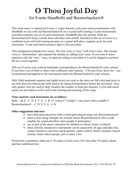O Thou Joyful Day For 8 Note Bells And Boomwhackers With Color Coded Notes Page 2